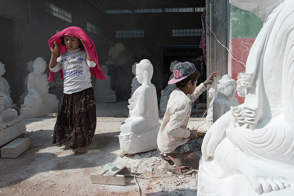 Stone masons in Mandalay, Myanmar