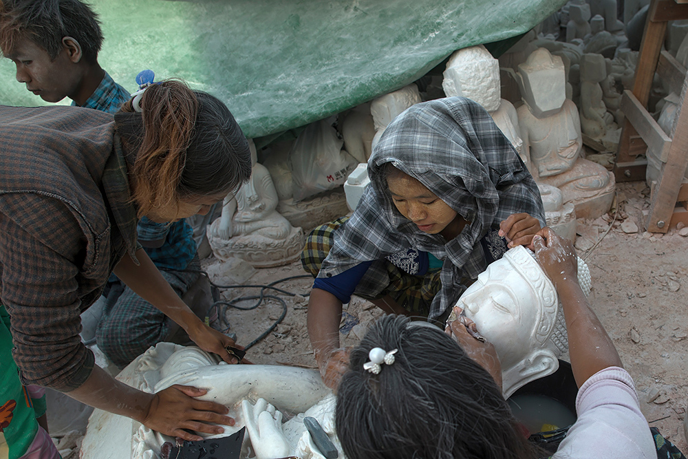 Stone masons in Mandalay, Myanmar