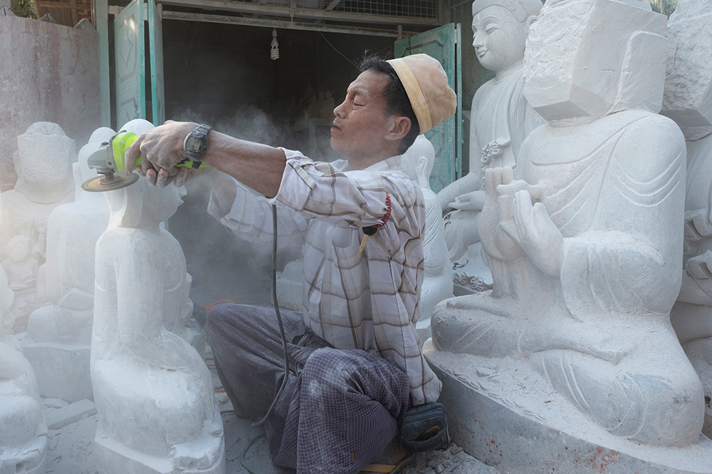 Stone masons in Mandalay, Myanmar